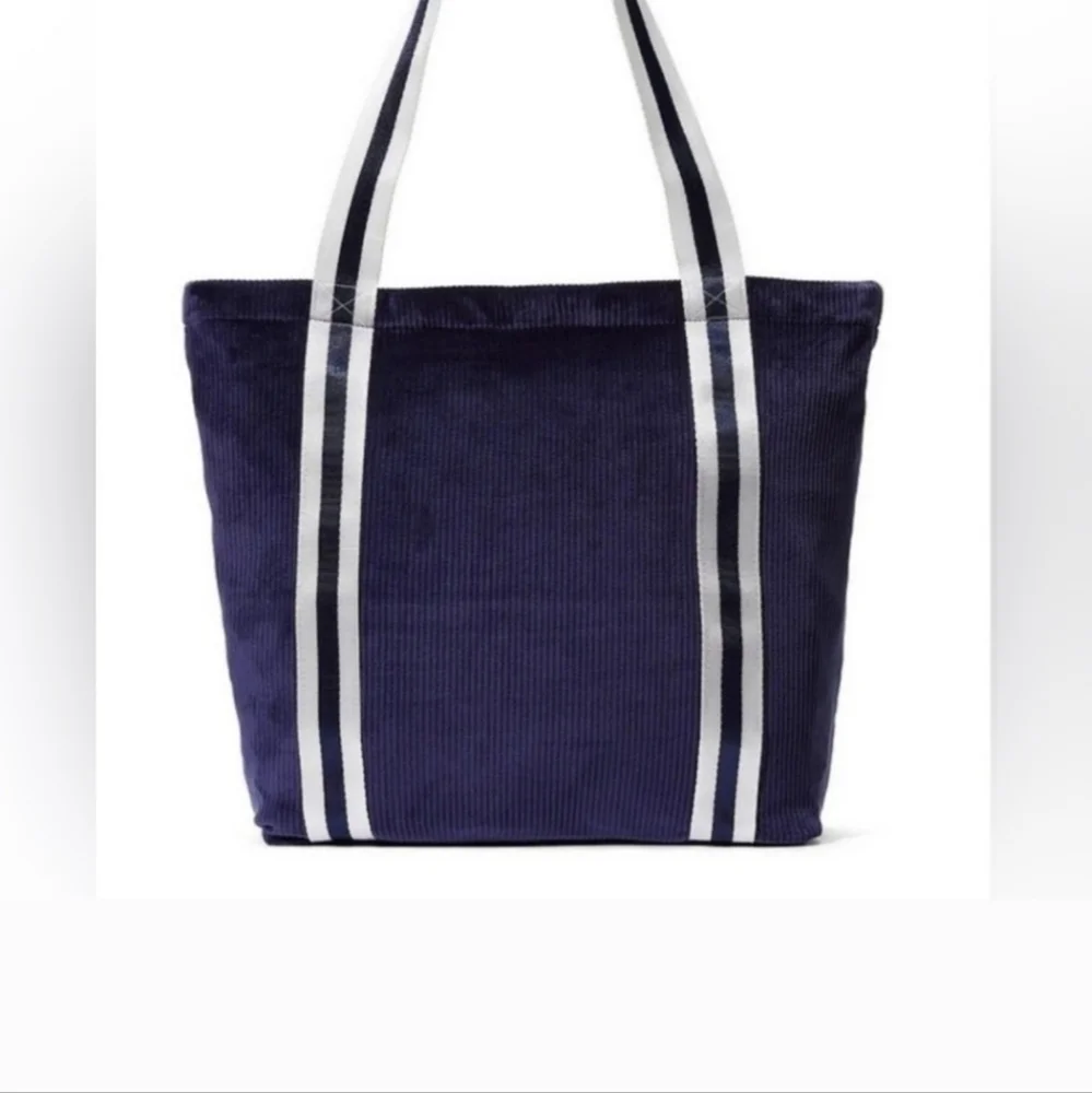 Victoria's Secret‎ PINK Tote Navy Blue Velour Ribbed White Stripe Zipper VS